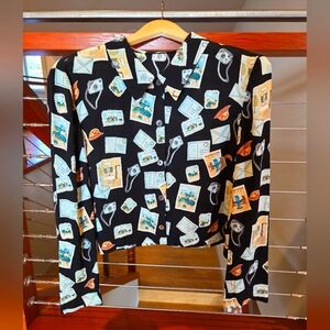 Vintage Postcard Print Blouse, Size M